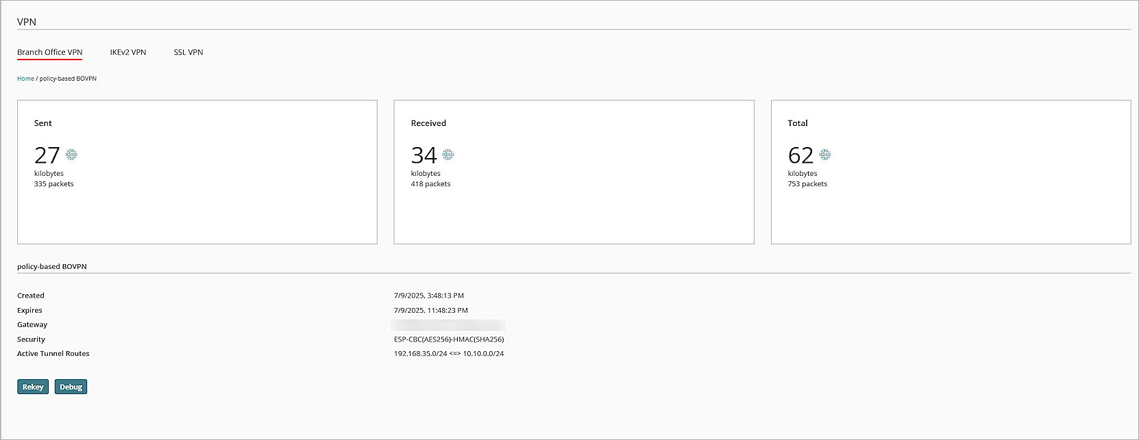 Screenshot of WatchGuard Cloud VPN page